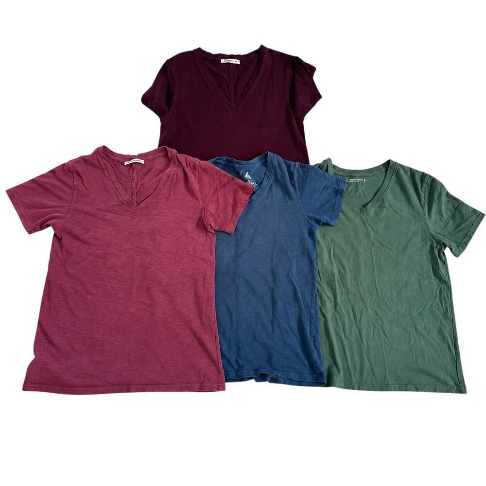 Lot of 4 American Giant Womens Supima Cotton V-Neck T-Shirt SM Minimalist Summer